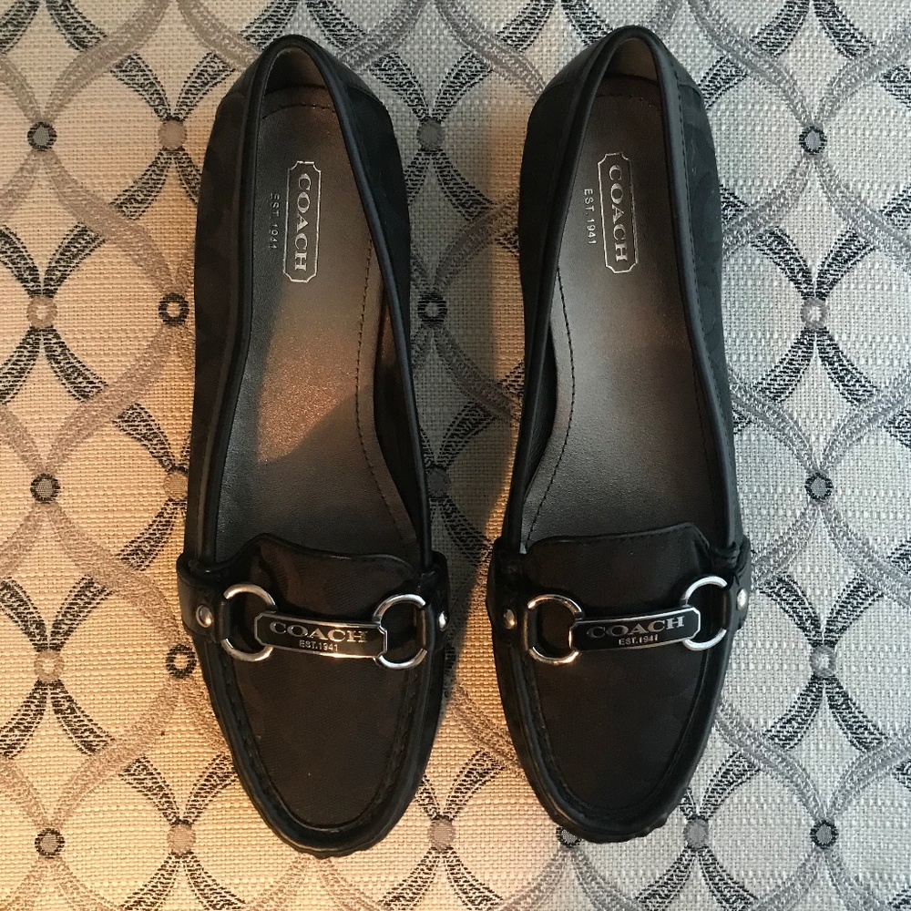 Black Coach Canvas Loafers w/ Metal Buckle